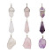 9Pcs 9 Styles Natural Gemstone Pendants, Natural Quartz Crystal & Amethyst & Rose Quartz, with Platinum Plated Brass Loops, Nuggets & Bullets, 20~50x10~38x8~18.5mm, 1pc/style