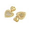 Rack Plating Brass Heart Stud Earrings for Women, with Clear Cubic Zirconia, Long-Lasting Plated, Golden, 30.5x20mm