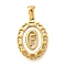 Golden 304 Stainless Steel Pendants, with Shell, Hollow Oval with Heart, Letter F, 23x16.5x2mm, Hole: 5.5x3mm