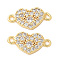 Brass Micro Pave Cubic Zirconia Connector Charms, Heart, Real 18K Gold Plated, 7x13.5x2mm, Hole: 1mm