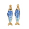 304 Stainless Steel Enamel Pendants, Ion Plating(IP), Real 18K Gold Plated, Fish Chamr, Steel Blue, 31.5x8.5x2.5mm, Hole: 1.5mm