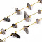 Brass Cable Chains, with Natural Labradorite, Soldered, with Spool, Long-Lasting Plated, Golden, 1~8x3~17x1~8mm, about 32.81 Feet(10m)/Roll