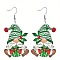 Christmas Acrylic Dangle Earrings, Santa Claus with Holly Leaves, Platinum, Sea Green, 30mm