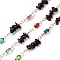 Brass Link Chains, with Glass & Natural Black Stone Beads, Long-Lasting Plated, Soldered, Golden, with Spool, 13.5x5x2.5mm, about 16.40 Feet(5m)/Roll