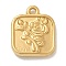 Ion Plating(IP) 304 Stainless Steel Pendants, Square with Flower Charm, Real 18K Gold Plated, 18.5x15x2.5mm, Hole: 1.6mm