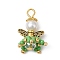 Handmade Nylon Wired Glass Beaded Pendants with Alloy Beads and Glass Pearl Beads, Angel, Green, 23x14~16x13~15mm, Hole: 3.5x3mm