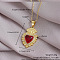 Brass Micro Pave Clear Cubic Zirconia and Red Resin Scared Heart Pendant Necklaces for Women, Golden, 17.72 inch(45cm)