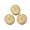 PVD Vacuum Plating 201 Stainless Steel Pendants, with Natural Turquoise and Rhinestone, Flat Round, Real 18K Gold Plated, 20x19x3mm, Hole: 1.2mm