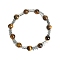 Christmas Theme Natural Tiger Eye Stretch Bracelets, Halloween Alloy Bat Bracelets for Women Men, 6-3/4 inch(17cm), 8mm