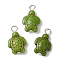 Dyed Synthetic Turquoise Pendants, Sea Turtle Charms with Iron Loops, Platinum, Yellow Green, 23x14x7mm, Hole: 3.5x4mm