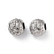 304 Stainless Steel Rhinestone European Beads, Round Large Hole Beads, Real 18K Gold Plated, Round with Letter, Letter I, 11x10mm, Hole: 4mm