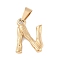 304 Stainless Steel Pendants, Bamboo Style, Letter, Ion Plating(IP), Real 18K Gold Plated, Letter.N, 19x13x3mm, Hole: 3x7mm