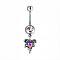316L Surgical Stainless Steel Pave Clear Cubic Zirconia Curved Barbell Dangle Belly Rings, Stainless Steel Color, Purple, Heart, Bar Length: 3/8