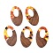Transparent Resin and Walnut Wood Pendants, Hollow Oval Charms with Gold Foil, Dark Orange, 49.5x28x4mm, Hole: 2mm, 