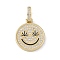 Brass Micro Pave Cubic Zirconia Pendants, Enamel Style, Cadmium Free & Lead Free, Flat Round with Smiling Face, Golden, Black, 21x18x2mm, Hole: 7x4mm