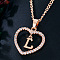 Alloy Crystal Rhinestone Heart with Initial Pendant Necklaces, Rose Gold, Letter L, 16.93 inch(43cm)
