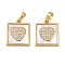 Brass Micro Pave Clear Cubic Zirconia Pendants, Square with Heart,  with Shell, Real 18K Gold Plated, 16.5x14x2.5mm, Hole: 5x3.5mm