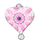 Alloy Enamel Connector Charms, Heart-Shaped Links with Flower Pattern, Platinum, Pearl Pink, 20x16mm