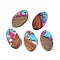 Transparent Resin and Walnut Wood Pendants, Oval Charms with Gold Foil, Deep Pink, 22x12.5x3.5mm, Hole: 2mm