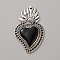 Alloy Enamel Pendants, Antique Silver, Sacred Heart Charm, Black, 48x29x4mm, Hole: 1.5mm