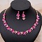 Alloy Rhinestone Jewelry Sets, Include Bracelets & Earrings & Necklaces, Flower, Fuchsia, 450mm