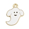 Halloween Theme Alloy Enamel Pendants, Ghost, Golden, White, 19.5x14.5x1mm, Hole: 1.6mm