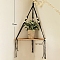1-Tier Wooden Corner Shelf Wall Hanging, Cotton Rope Macrame Tassel Floating Shelves for Plants Pots Photo Frames, Black, 750x325mm