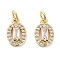 Brass Micro Pave Cubic Zirconia Charms, with Jump Ring, Oval, Real 18K Gold Plated, Clear, 10x6.5x3.5mm, Hole: 2mm