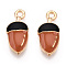 Alloy Enamel Pendants, Acorn Pendants, Acorns, Light Gold, Chocolate, 17x8x3mm, Hole: 1.8mm