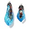 Electroplated Raw Rough Natural Quartz Crystal Big Pendants, Spray Painted Chakra Nuggets Charms with Iron Rhinestone Findings, Dodger Blue, 48~66.5x18~19x12~16mm, Hole: 2mm