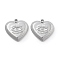 304 Stainless Steel Pendants, with Rhinestone, Heart Evil Eye, Stainless Steel Color, 16x16x3mm, Hole: 1.6mm