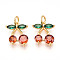 Brass Charms, with Glass, Nickel Free, Real 18k Gold Plated, Cherry, Red, 14x11.5x3mm, Hole: 3.5mm