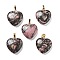 Natural Rhodonite Pendants, with Brass Findings, Heart, 22~23x20x5mm, Hole: 6.5x3.5mm