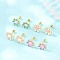Valentine's Day Brass Stud Earrings, with Enamel, Flower, Golden, 12x12mm