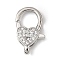 Brass Clear Cubic Zirconia Lobster Claw Clasps, Heart, Platinum, 22x14x4.5mm, Hole: 4.5x2mm