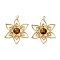 Natural Tiger Eye Hollow Metal Pendants, 304 Stainless Steel Flower Charms, Real 14K Gold Plated, 48x37x6mm, Hole: 2mm