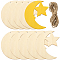 Unfinished Blank MDF Pendants Set for Painting Arts, Pyrography, Home Decor,
with Jute Cord, Moon, 99x85x2.5mm