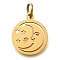 304 Stainless Steel Charms, with Jump Ring, Flat Round with Moon & Star Charm, Laser Cut, Ion Plating(IP), Real 18K Gold Plated, 13.5x11.5x1mm, Hole: 3mm