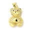 Brass Micro Pave Cubic Zirconia Pendants, Cadmium Free & Nickel Free & Lead Free, Real 18K Gold Plated Bear Charms, Clear, 20.5x13x6mm, Hole: 5x3.5mm