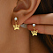 Fashionable 201 Stainless Steel Stud Earrings, with Clear Cubic Zirconia, Real 18K Gold Plated, Butterfly, 15x9mm