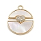 Brass Micro Pave Cubic Zirconia Pendants, with Shell, Flat Round with Heart, Golden, 19.5x16.5x3.5mm, Hole: 1.6mm