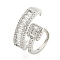 Brass Micro Pave Cubic Zirconia Cuff Rings, Rectangle Open Rings for Women, Long-Lasting Plated, Platinum, Adjustable