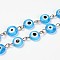 Handmade Lampwork Flat Round Evil Eye Beads Chains for Necklaces Bracelets Making, with Iron Eye Pin, Unwelded, Deep Sky Blue, 39.3 inch