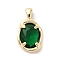 Golden Brass Micro Pave Cubic Zirconia Pendants, Oval, Dark Green, 18.5x10.5x5mm, Hole: 3x1.5mm