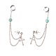Boucles d'oreilles pendantes à chaîne suspendue en perles turquoises vertes synthétiques avec manchette d'oreille EJEW-TA00149-2