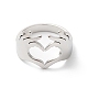 304 anneau de manchette ouvert coeur main en acier inoxydable pour femme RJEW-K245-45P-1