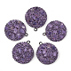 樹脂粘土ラインストーンペンダント  宝石用原石チップとPUレザー  半円  紫色のメディア  26x23x8mm  穴：1.5mm RB-S056-10H-2