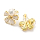 Cubic Zirconia Flower Stud Earrings with Natural Pearl EJEW-020-08G-2