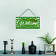壁の装飾をぶら下げ天然木  ジュートより糸付き  ようこそという言葉の長方形  濃い緑  15x30x0.5cm HJEW-WH0015-073-7