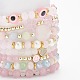 8 pièces 8 styles mixtes pierres précieuses & coquillages perle & oeil de chat ensemble de bracelets extensibles BJEW-JB08782-5